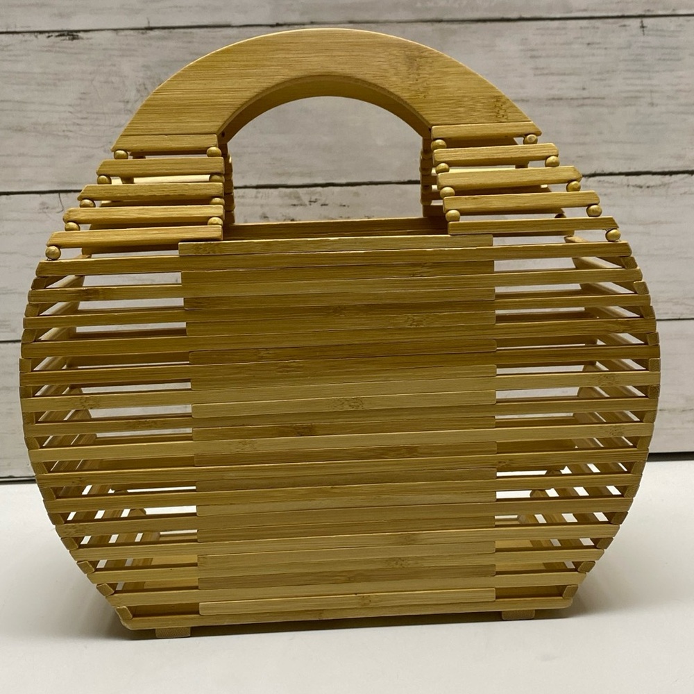 BAMBOO Wooden Beach Pool Picnic Hand Bag Tote Light Color